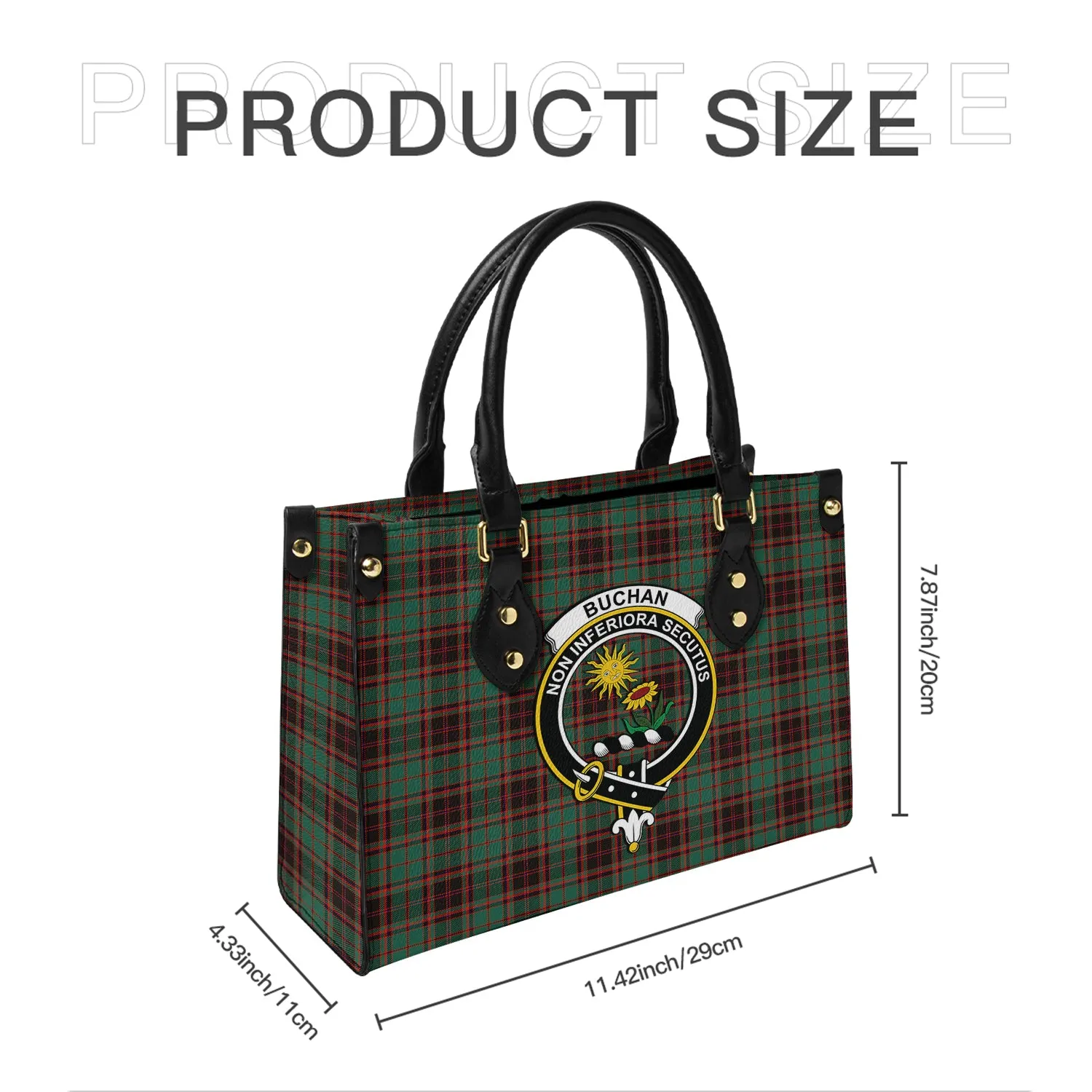 Buchan Ancient Tartan Leather Bag with Family Crest