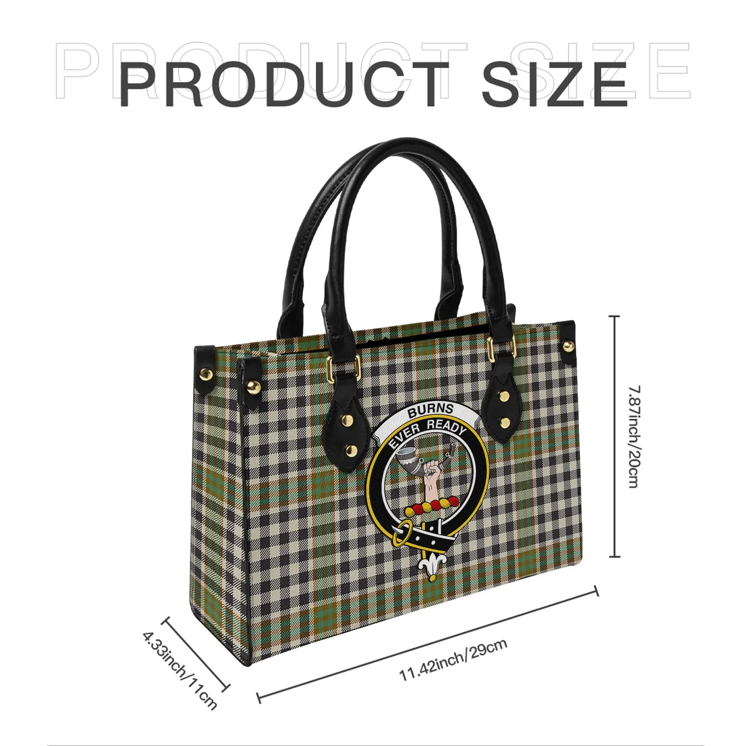 Burns Check Tartan Leather Bag with Family Crest