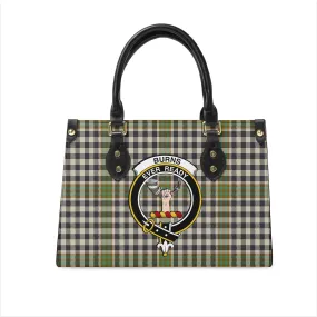 Burns Check Tartan Leather Bag with Family Crest