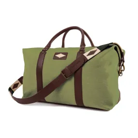 Caballero Large Travel Bag - Brown Leather and Forest Canvas