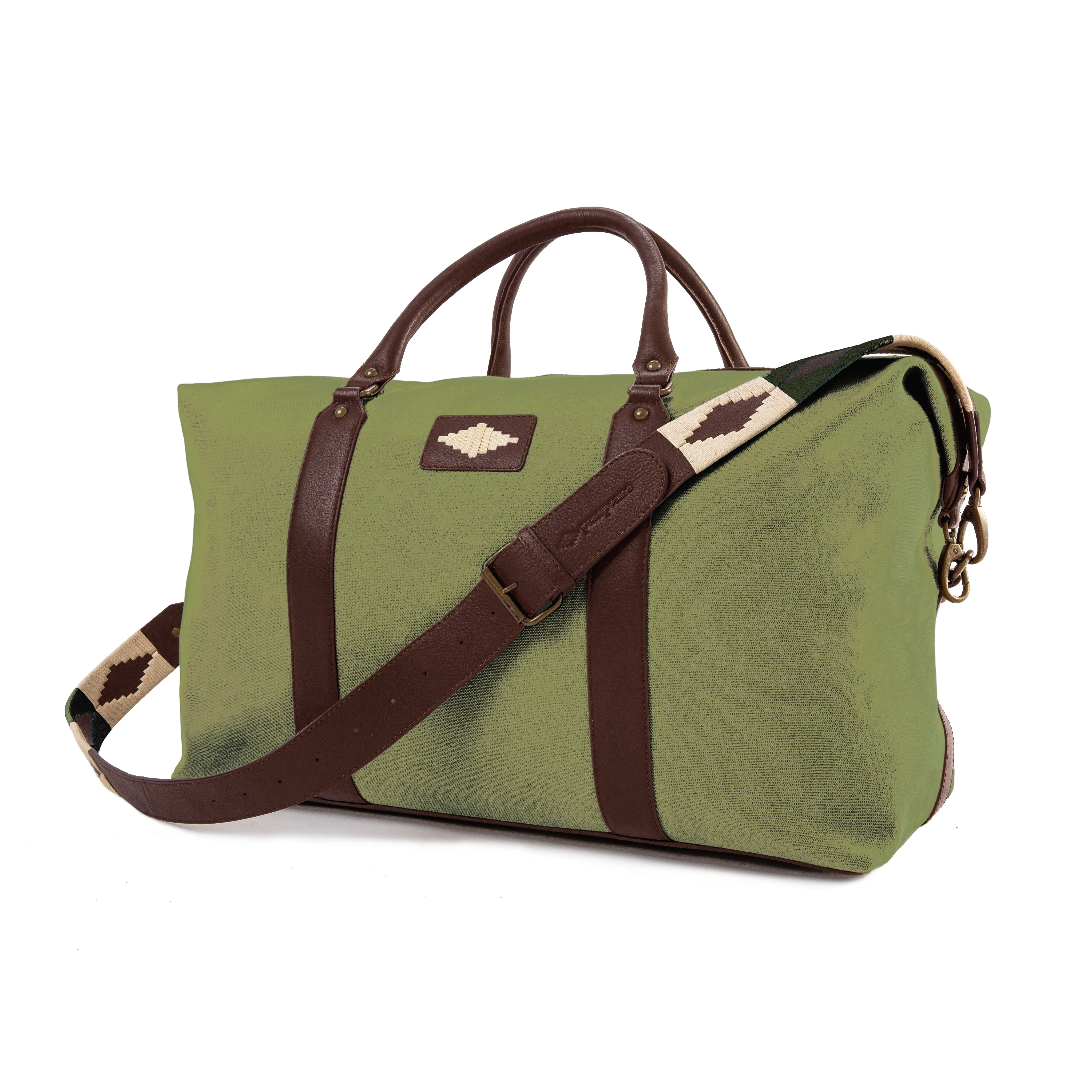 Caballero Large Travel Bag - Brown Leather and Forest Canvas