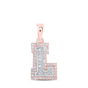 Captivating Initial Brilliance Pendant | 10kt Two-tone Gold Womens Round Diamond L Initial Letter Pendant 1/6 Cttw