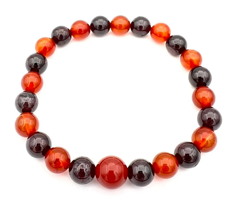 Carnelian & Garnet Beaded Bracelet - Wrist Mala - 8mm