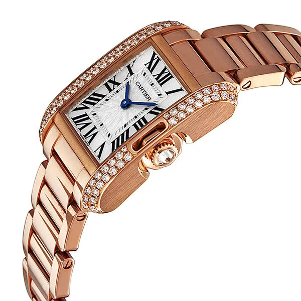 Cartier Tank Anglaise Silver Dial 18kt Rose Gold Diamond Ladies Watch WT100002