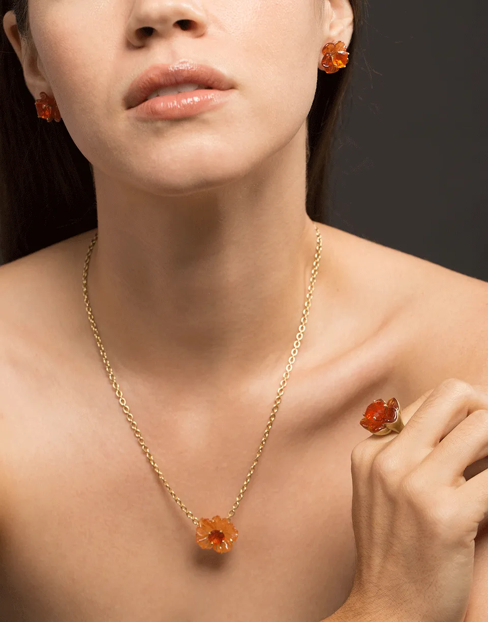Carved Mandarin Garnet Flower Necklace