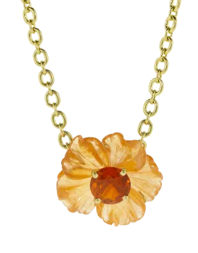 Carved Mandarin Garnet Flower Necklace