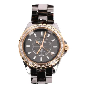 Chanel 18k Rose Gold, Ceramic &  Baguette Diamond J12 Automatic Watch - High End Jewellery Collection