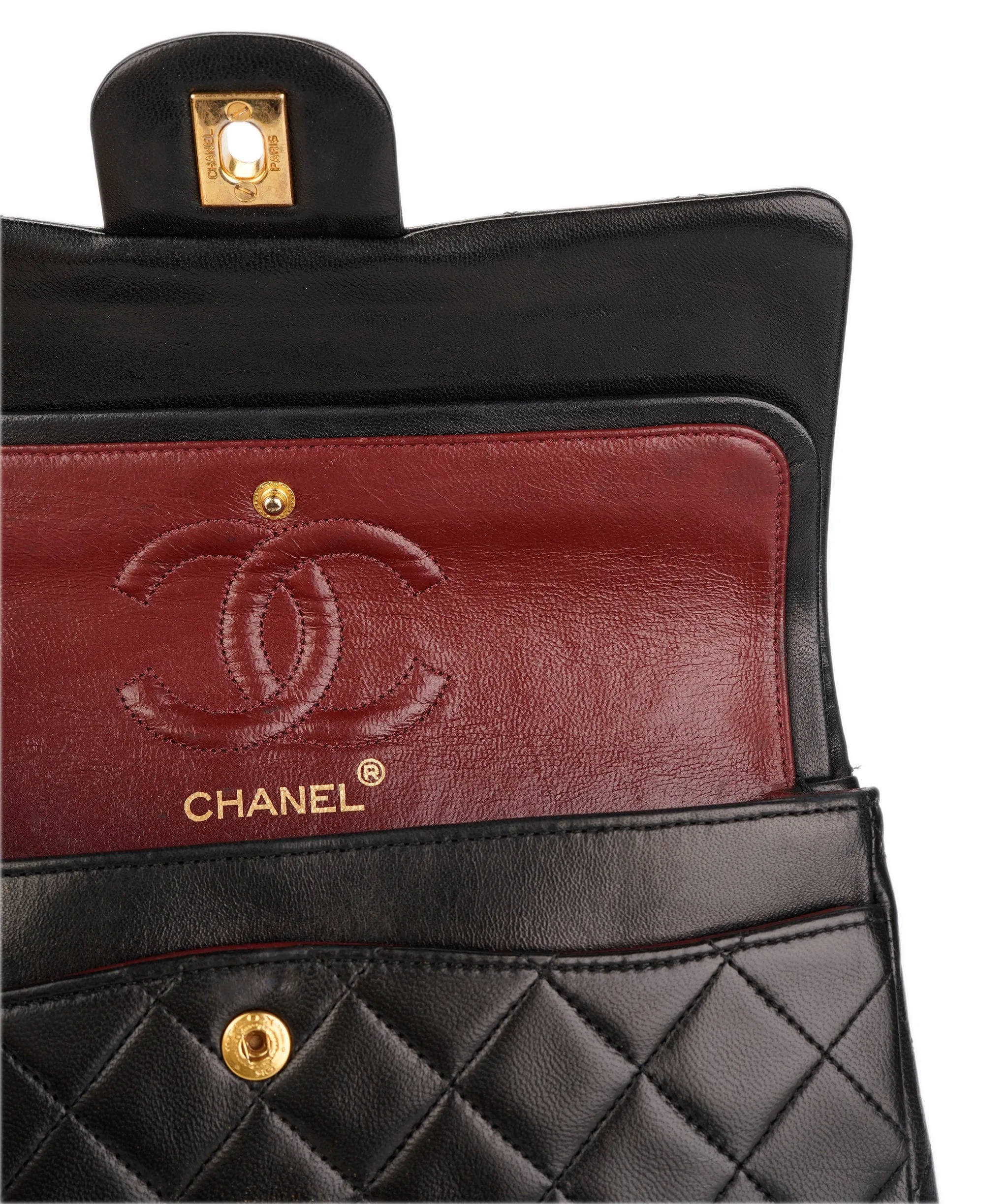 CHANEL VINTAGE CLASSIC FLAP SMALL CHAIN SHOULDER BAG BLACK LAMB SKIN 90242982 DXBS0954