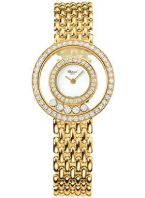 Chopard Happy Diamond White Dial 18kt Yellow Gold Ladies Watch 205691-0001