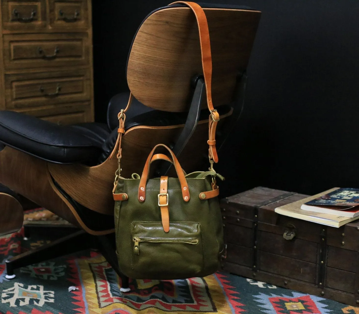 Cowhide Leather Women's Shoulder Bag, Men's Handmade  Italian Tanned Grain Leather Crossbody Bag, Men's American Retro Casual Bag