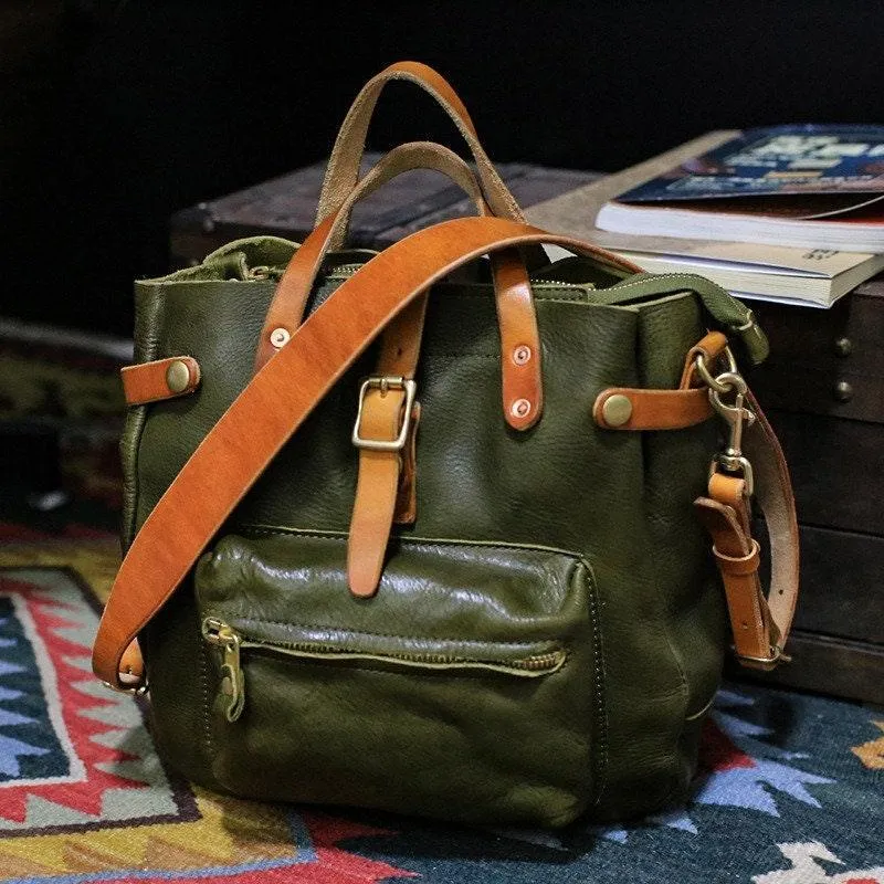 Cowhide Leather Women's Shoulder Bag, Men's Handmade  Italian Tanned Grain Leather Crossbody Bag, Men's American Retro Casual Bag