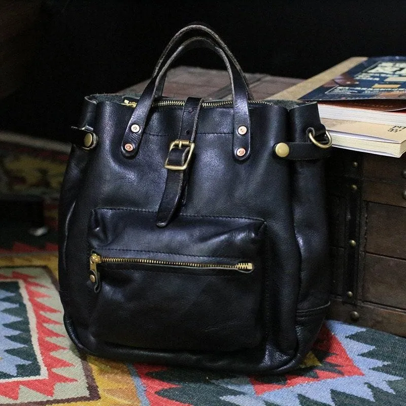Cowhide Leather Women's Shoulder Bag, Men's Handmade  Italian Tanned Grain Leather Crossbody Bag, Men's American Retro Casual Bag
