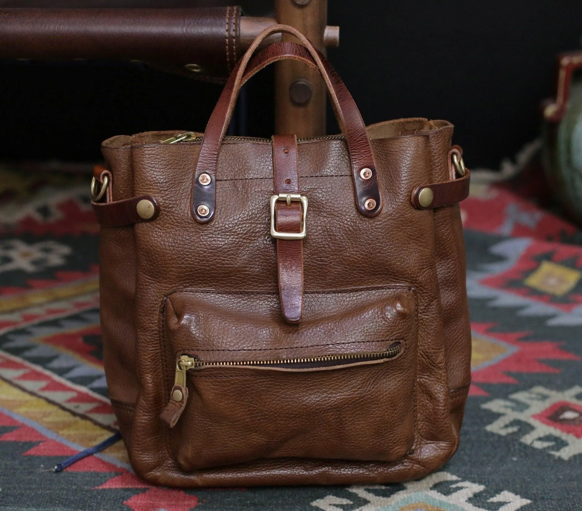 Cowhide Leather Women's Shoulder Bag, Men's Handmade  Italian Tanned Grain Leather Crossbody Bag, Men's American Retro Casual Bag