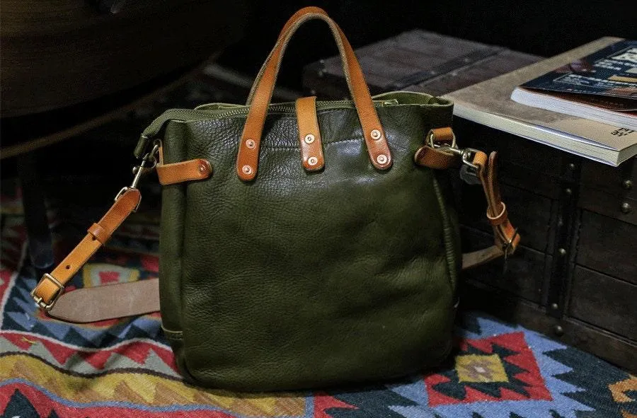 Cowhide Leather Women's Shoulder Bag, Men's Handmade  Italian Tanned Grain Leather Crossbody Bag, Men's American Retro Casual Bag