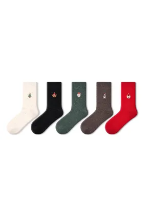 Cute Christmas-Themed Cotton Blend Crew Socks Set_5-Pack