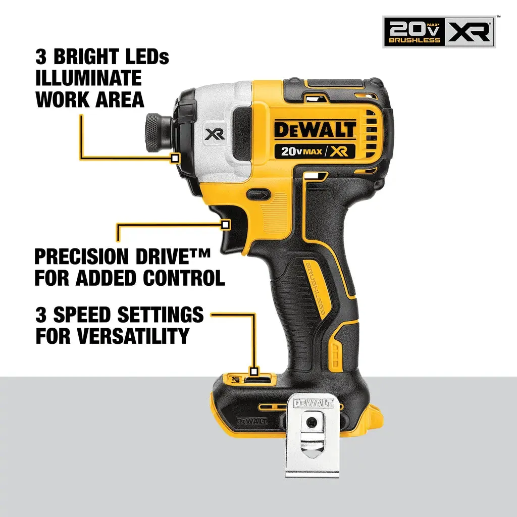 DeWalt 20V MAX* XR‚® Brushless 3-Speed 1/4" Impact Driver, (Tool Only)