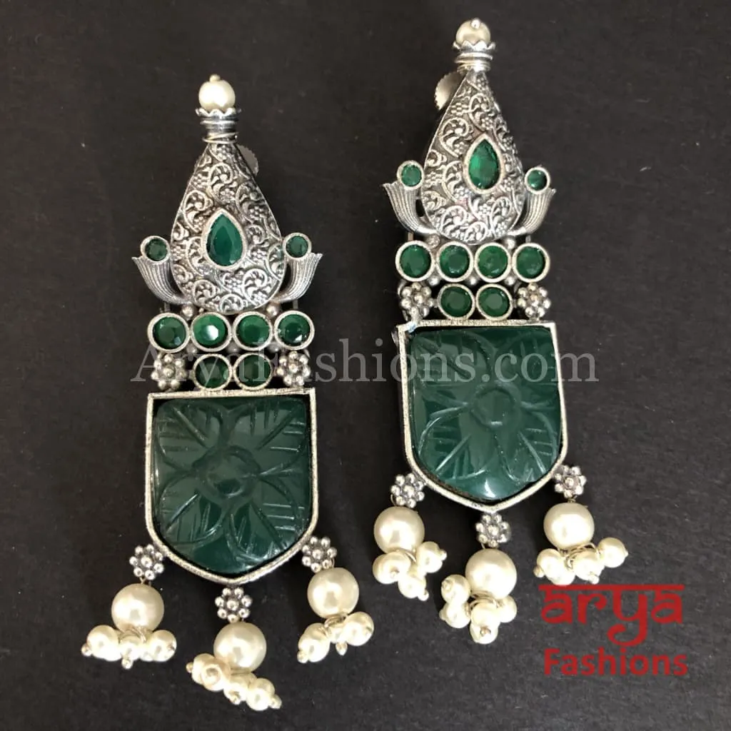 Disha Handcarved Stone Earrings/Gold plated Earrings with stones
