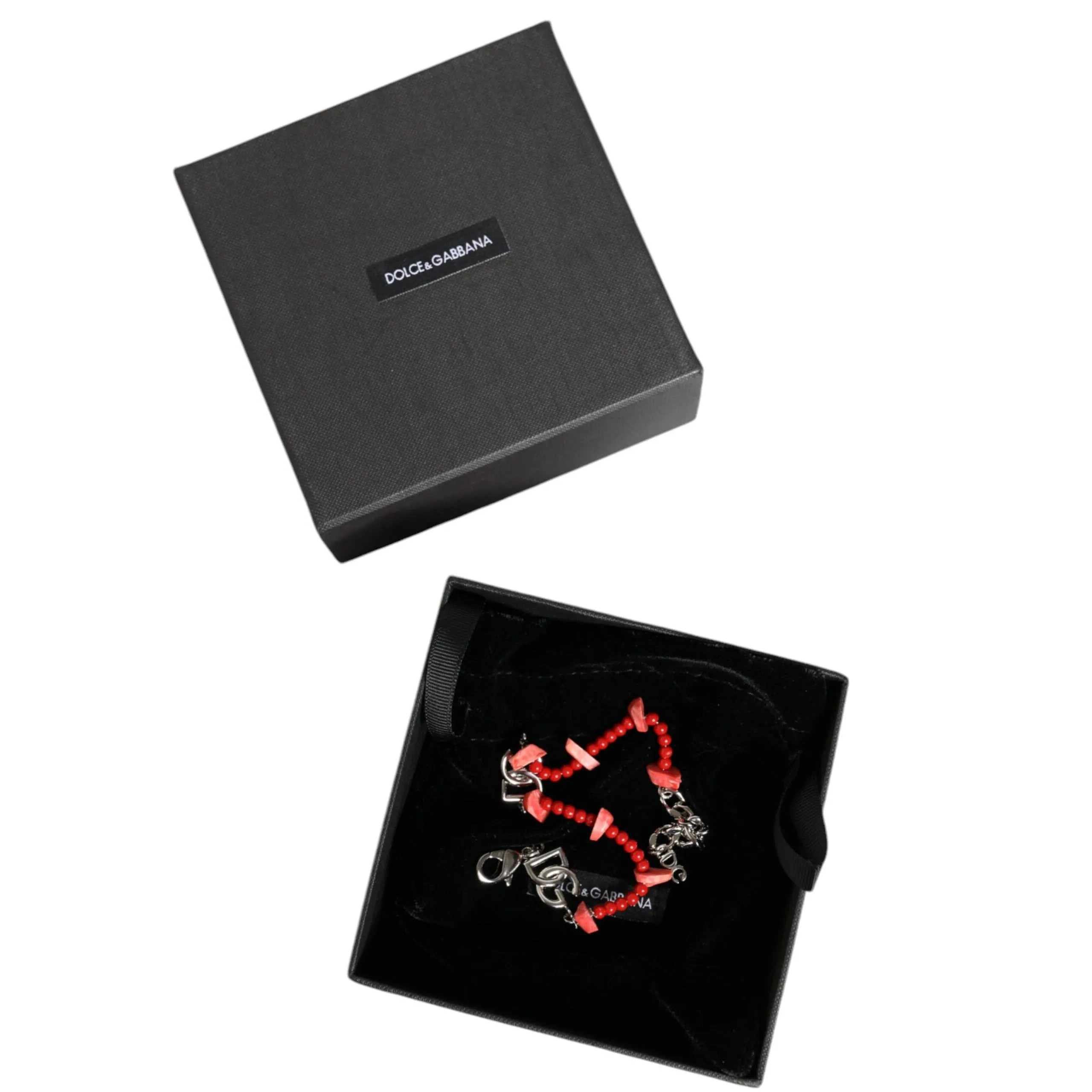 Dolce & Gabbana Silver Tone Brass Beaded Resin DG Logo Chain Bracelet
