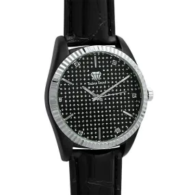 Dress Diamond Watch Silver Bezel Black Case & Band
