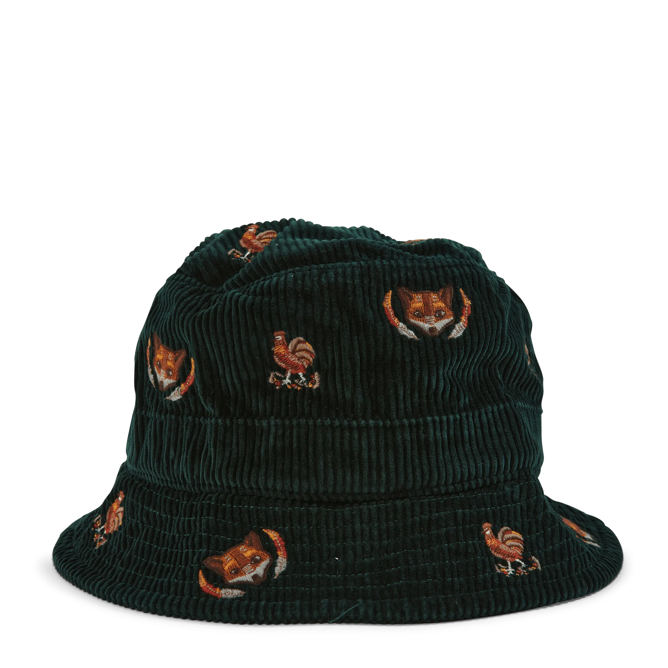 Embroidered Corduroy Bucket Hat College Green W/Fox Emb