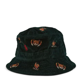 Embroidered Corduroy Bucket Hat College Green W/Fox Emb