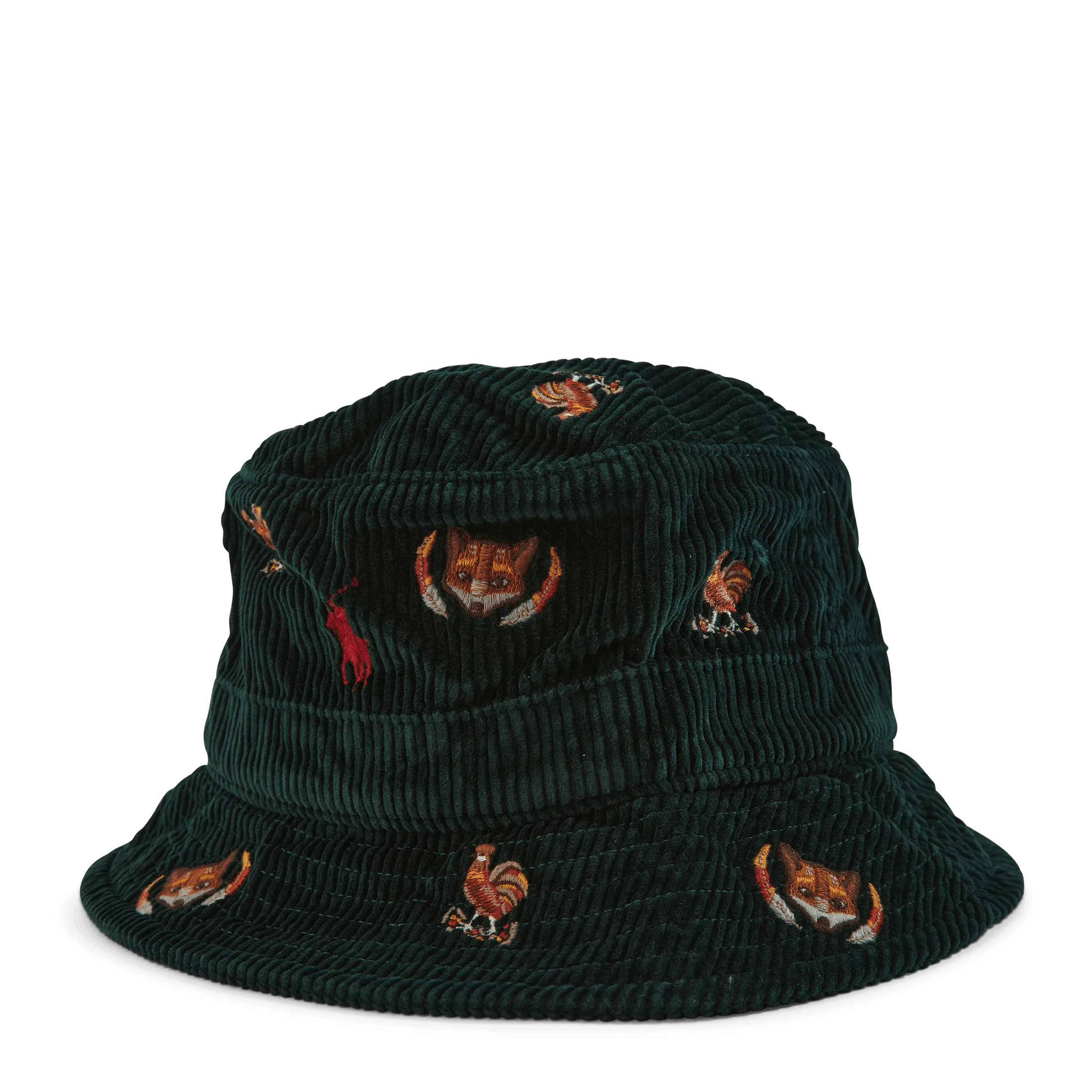 Embroidered Corduroy Bucket Hat College Green W/Fox Emb