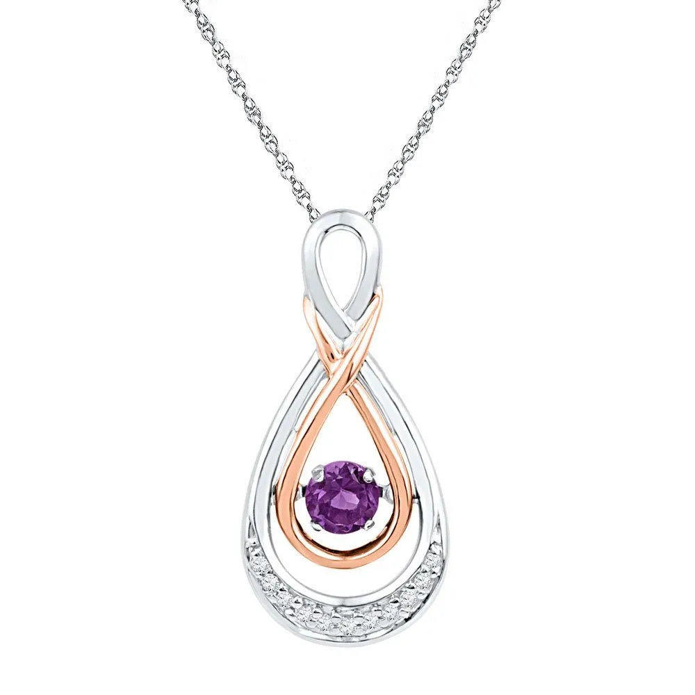 Enchanting Amethyst Teardrop Pendant - 10kt Two-tone Gold with Lab-Created Gemstone and Diamonds