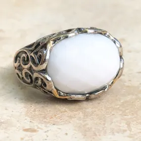 Estate Samuel B 14KT Yellow Gold   Sterling Silver White Agate Ring