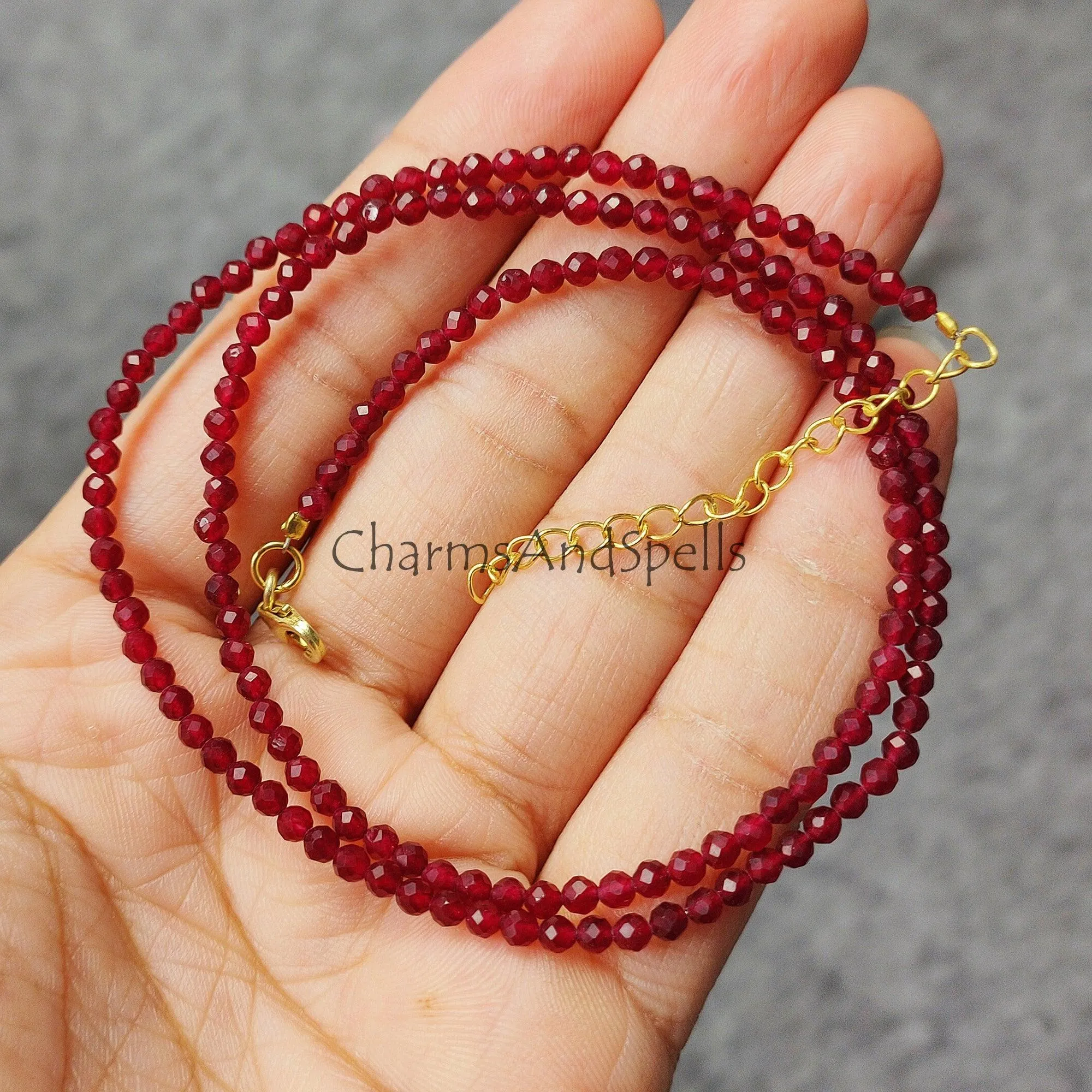 Faceted Red Garnet Beaded Necklace, Gold Plated Choker Necklace, Garnet Rondelle Beads, Necklace For Woman, Beads Necklace Jewelry