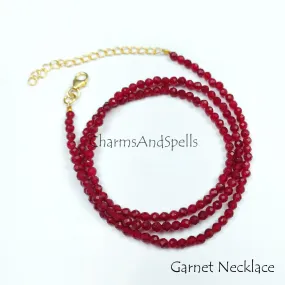 Faceted Red Garnet Beaded Necklace, Gold Plated Choker Necklace, Garnet Rondelle Beads, Necklace For Woman, Beads Necklace Jewelry