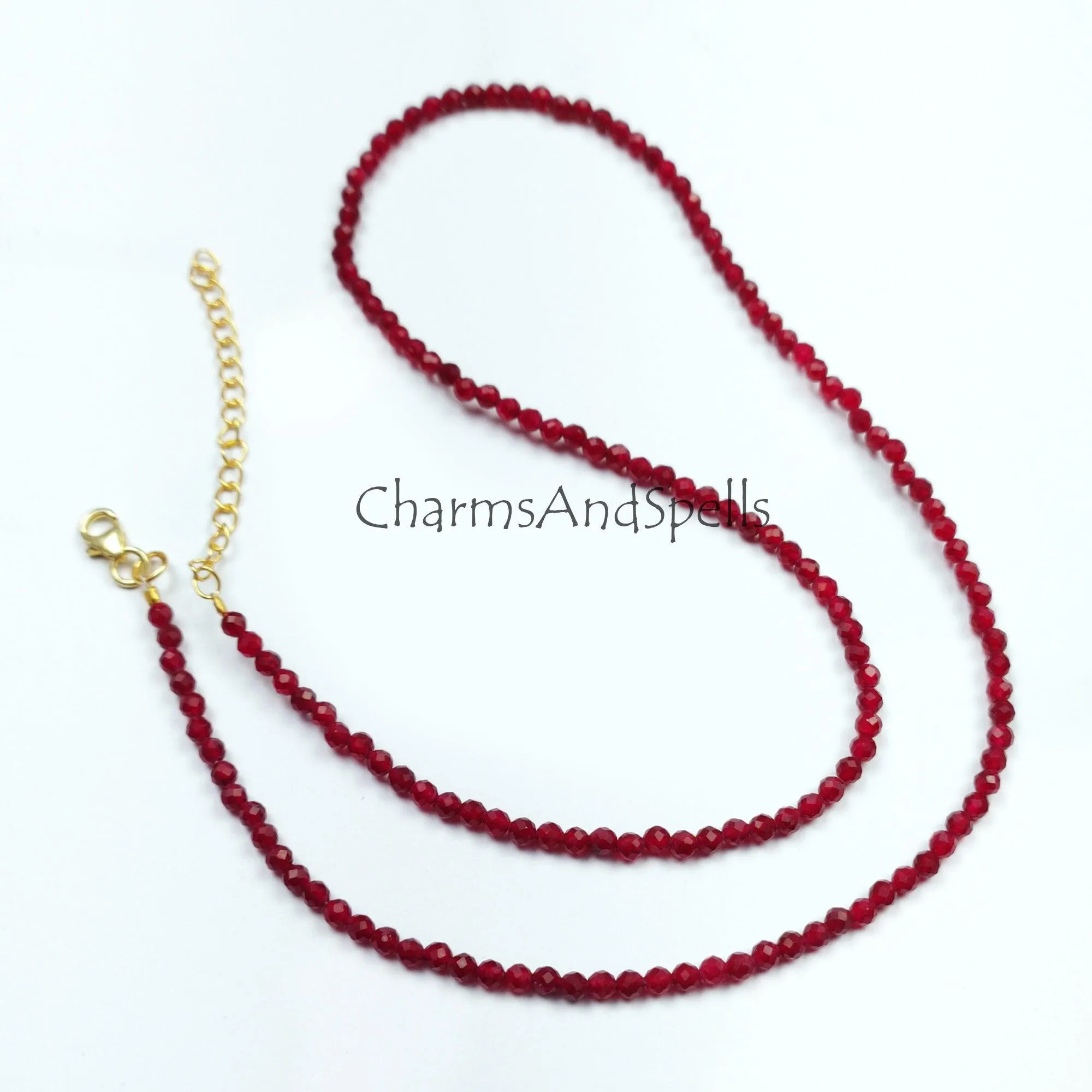 Faceted Red Garnet Beaded Necklace, Gold Plated Choker Necklace, Garnet Rondelle Beads, Necklace For Woman, Beads Necklace Jewelry