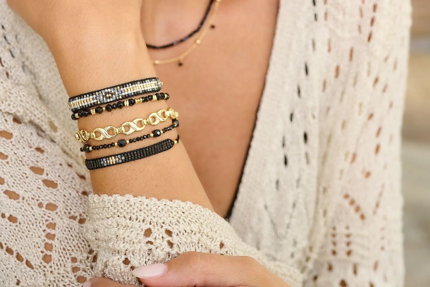Fantasy Black & Gold Beaded Friendship Bracelet