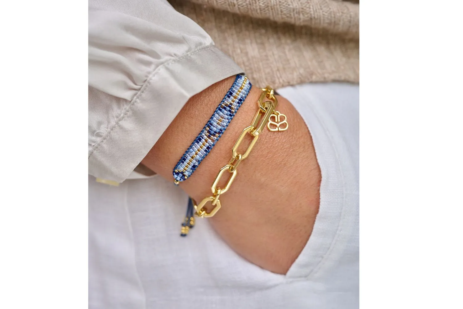 Fantasy Blue Friendship Beaded Gold Bracelet