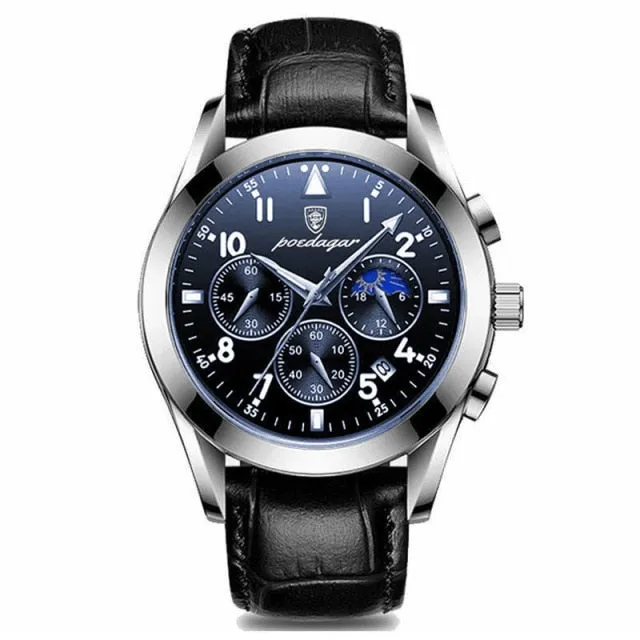 Fashion Waterproof Luminous Leather Luxury Mens Quartz Wristwatch