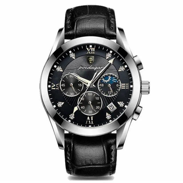 Fashion Waterproof Luminous Leather Luxury Mens Quartz Wristwatch
