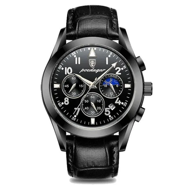 Fashion Waterproof Luminous Leather Luxury Mens Quartz Wristwatch
