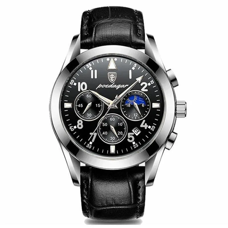 Fashion Waterproof Luminous Leather Luxury Mens Quartz Wristwatch