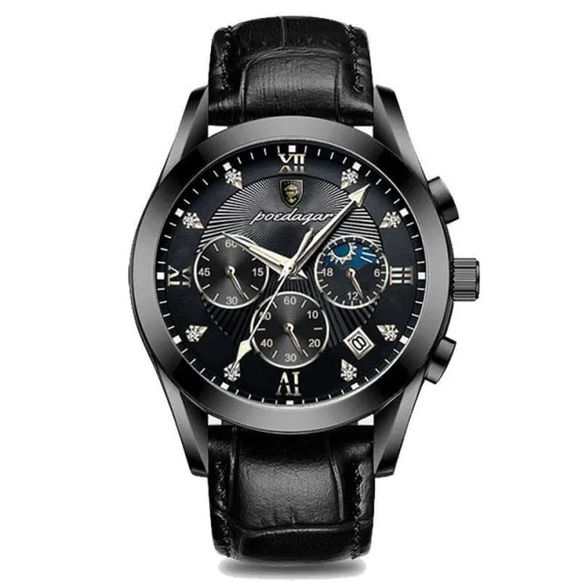 Fashion Waterproof Luminous Leather Luxury Mens Quartz Wristwatch