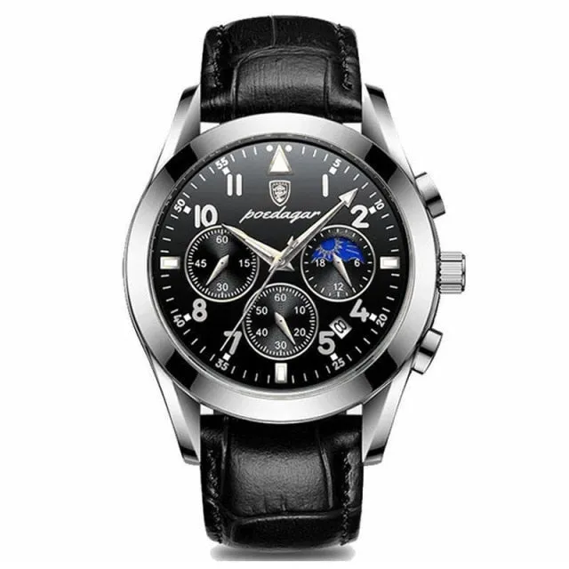 Fashion Waterproof Luminous Leather Luxury Mens Quartz Wristwatch
