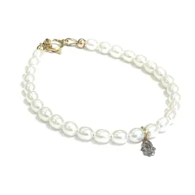 Fresh Water Pearl Diamond paved Humza charm bracelet