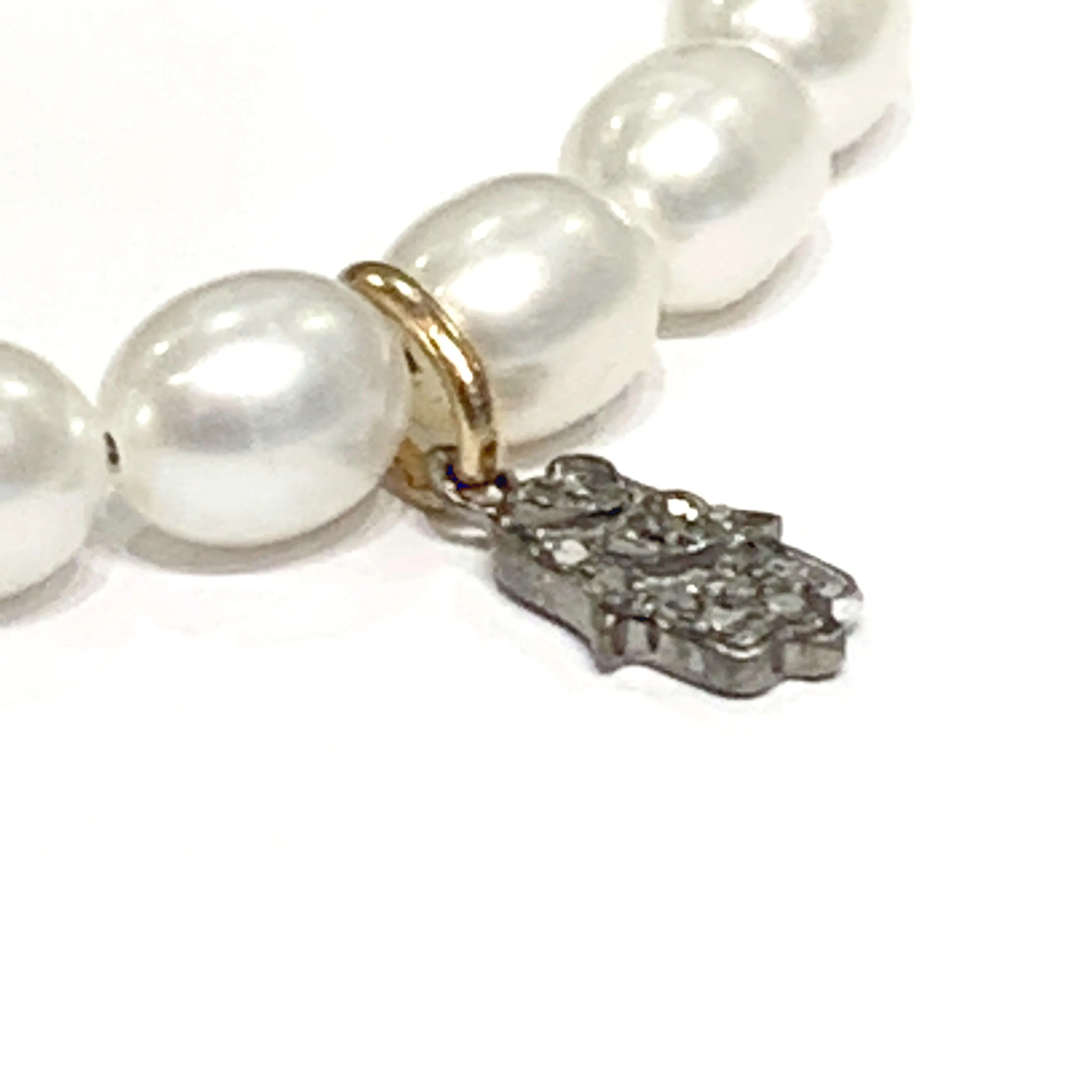 Fresh Water Pearl Diamond paved Humza charm bracelet