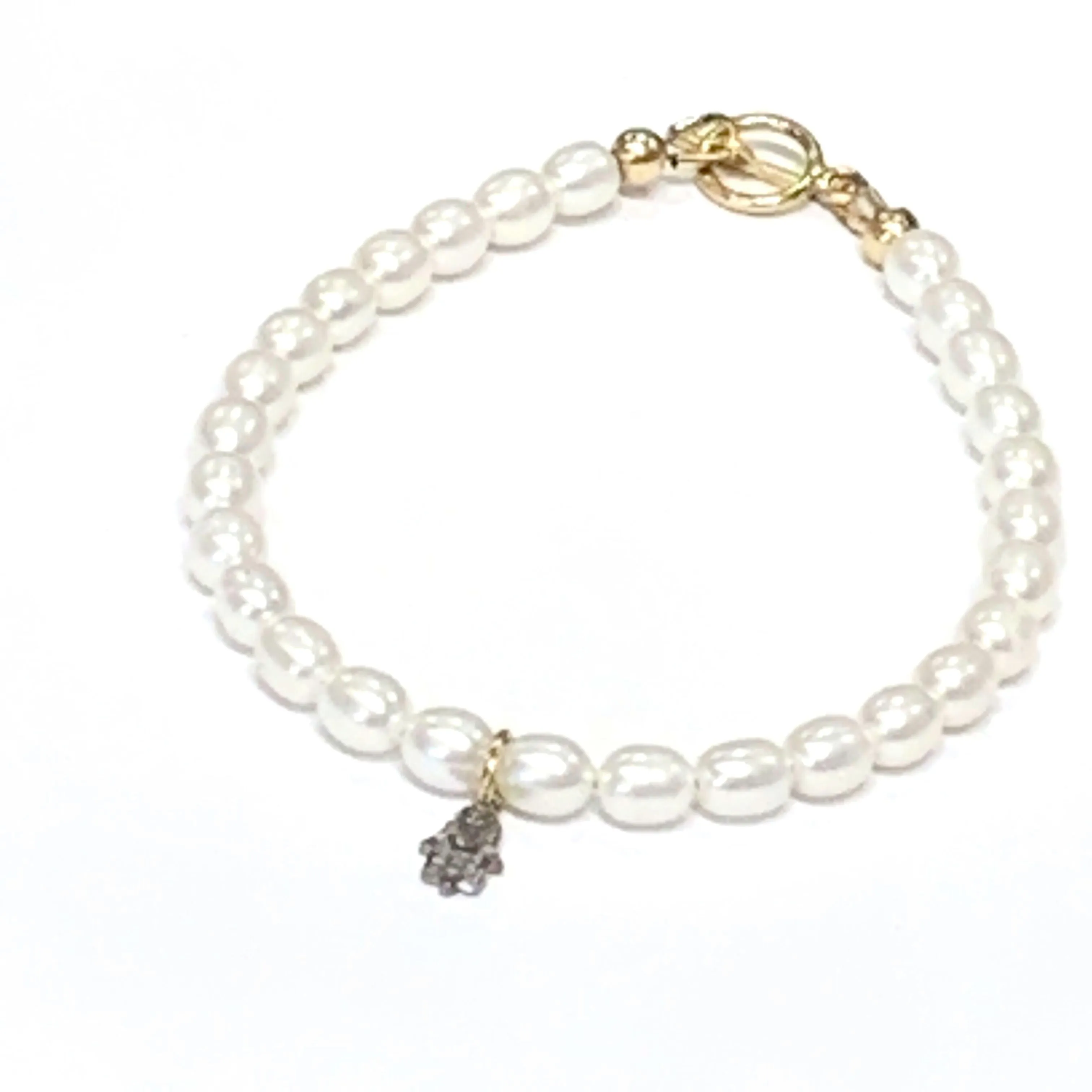 Fresh Water Pearl Diamond paved Humza charm bracelet