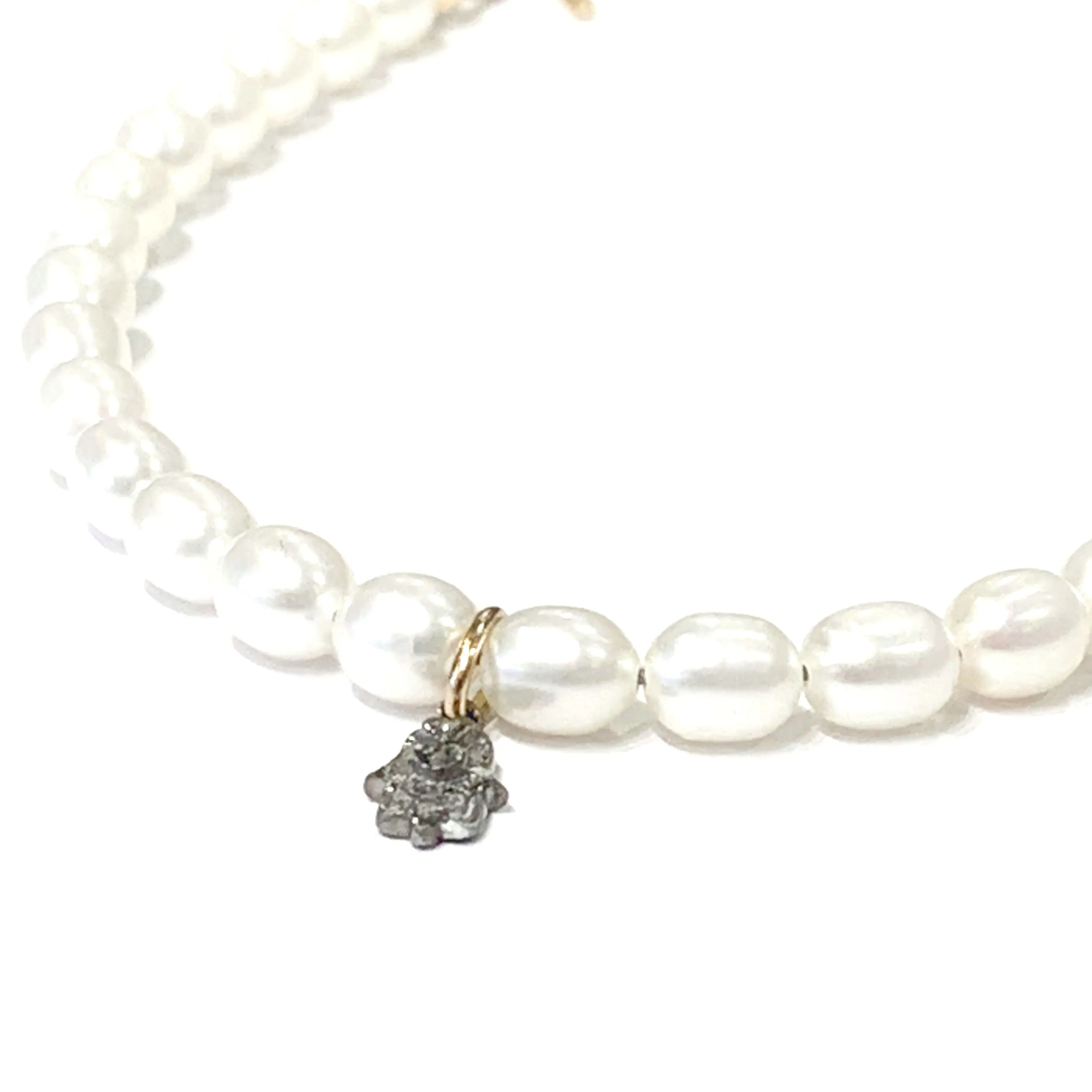 Fresh Water Pearl Diamond paved Humza charm bracelet