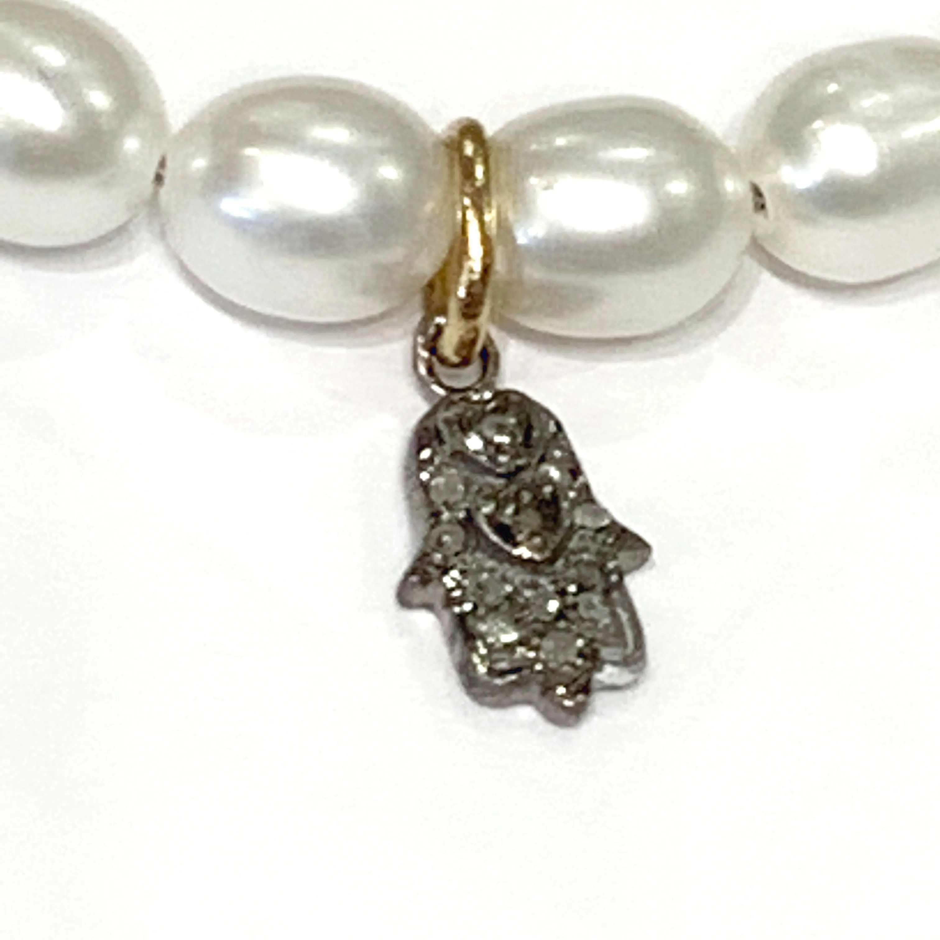 Fresh Water Pearl Diamond paved Humza charm bracelet