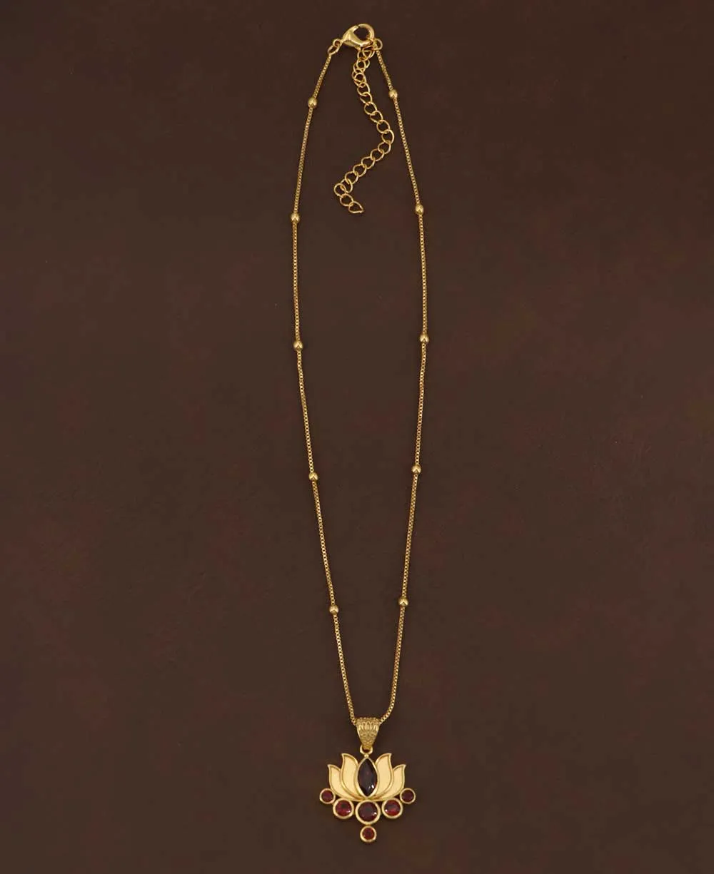 Garnet Gemstone Gold Plated Lotus Necklace
