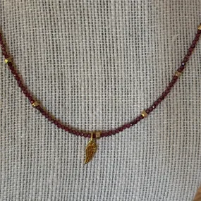 Garnet, Hematite, and  Angel Wing Necklace