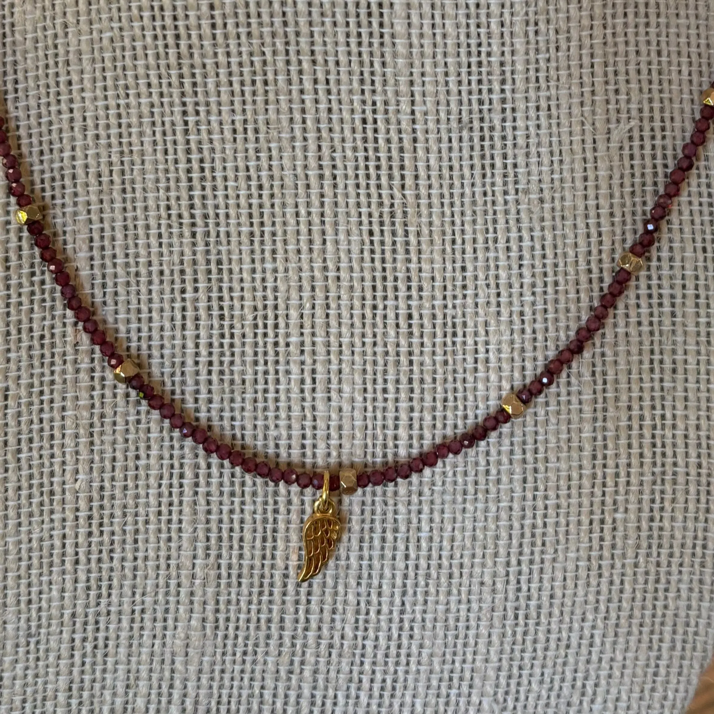 Garnet, Hematite, and  Angel Wing Necklace