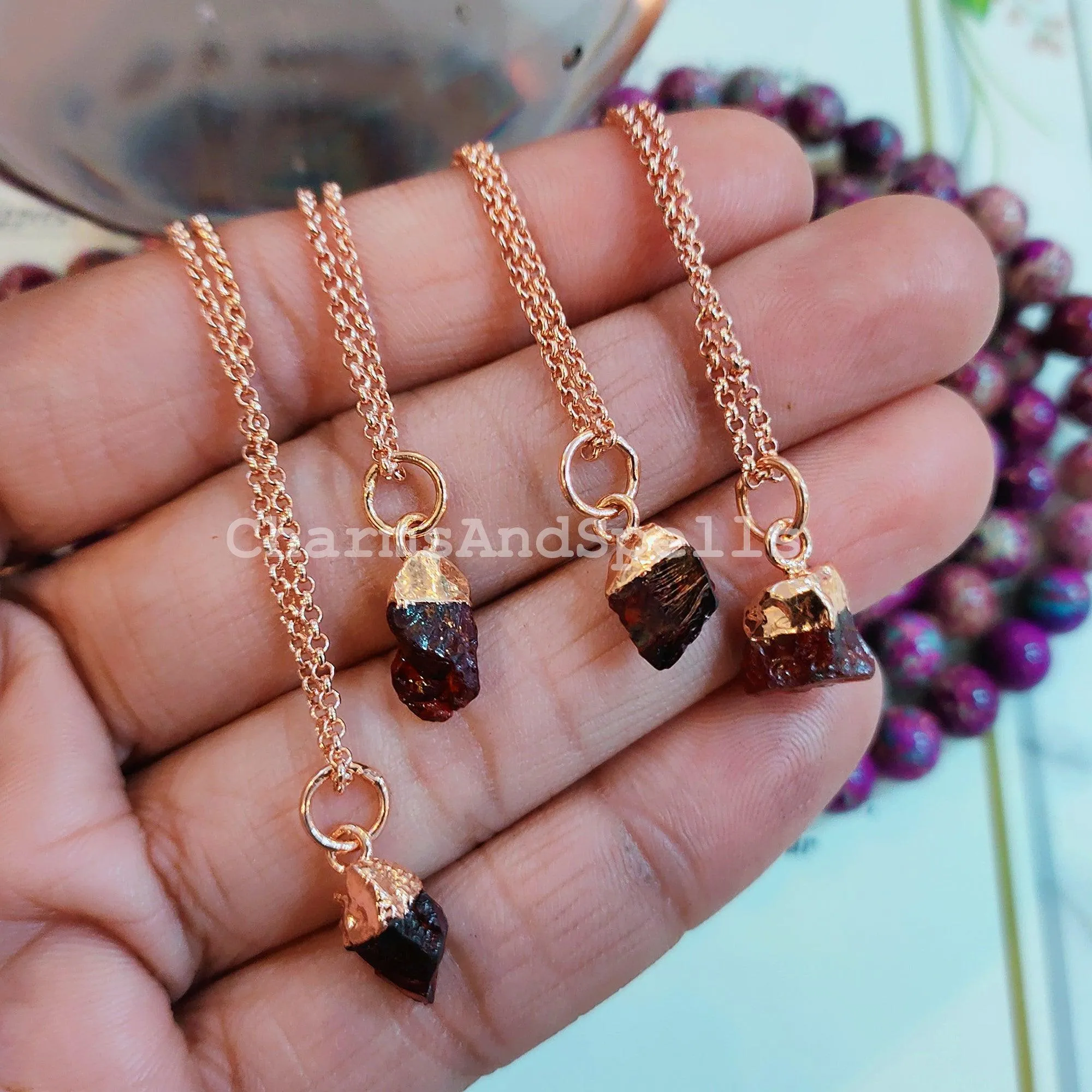 Garnet Necklace, Red Garnet Gemstone, Boho Copper Jewelry, Raw Garnet, January Birthstone, Gift Ideas, Gifts for her
