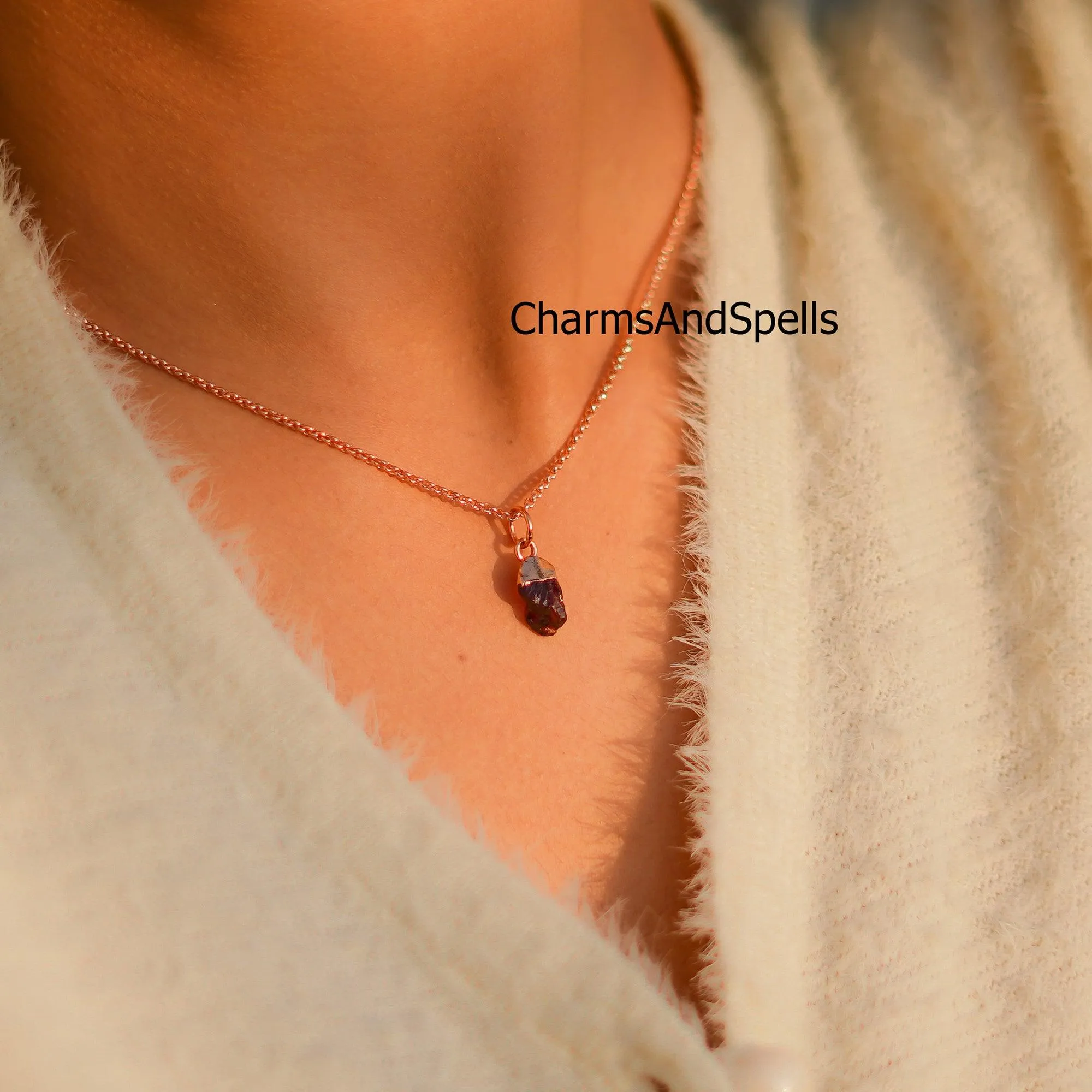 Garnet Necklace, Red Garnet Gemstone, Boho Copper Jewelry, Raw Garnet, January Birthstone, Gift Ideas, Gifts for her