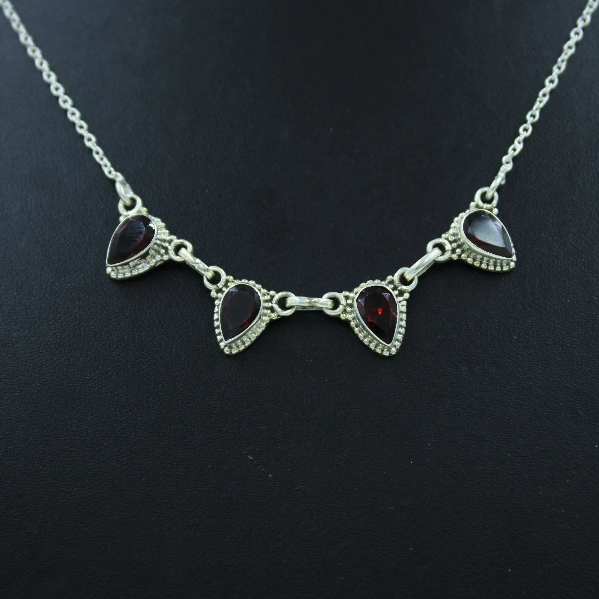 Genuine Garnet Sterling Silver Necklace